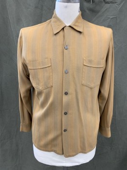 Mens, Shirt, SPORTSMAN, Goldenrod Yellow, Brown, Cotton, Stripes, L, Button Front, Collar Attached, 3 Pockets, Long Sleeves, Button Cuff,