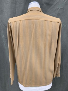 SPORTSMAN, Goldenrod Yellow, Brown, Cotton, Stripes, Button Front, Collar Attached, 3 Pockets, Long Sleeves, Button Cuff,