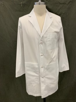 N/L, White, Poly/Cotton, Solid, Single Breasted, Button Front, 4 Pockets, 3 Pockets, Collar Attached, Notched Lapel, Long Sleeves, Self "Belt" Panel/Detail at Back Waist, Pleated Up and Down From Back Waistband