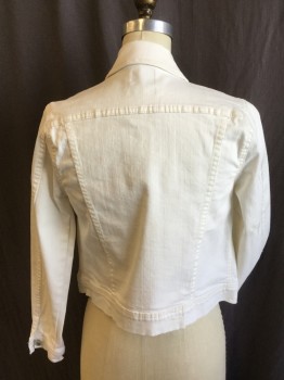 Womens, Jean Jacket, BDG, White, Cotton, Elastane, Solid, S/P, Collar Attached, Silver Button Front, 4 Pockets, Long Sleeves,