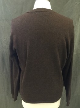 ROUNDTREE & YORKE, Chocolate Brown, Cotton, Solid, Crew Neck, Long Sleeves, Cable Knit, Ribbed Knit Neck/Waistband/Cuff