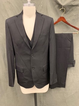 Mens, Suit, Jacket, ANTICA SARTORIA CAMP, Black, Polyester, Solid, 38R, Single Breasted, Collar Attached, Notched Lapel, Hand Picked Collar/Lapel, 3 Pockets, 2 Buttons
