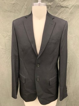 Mens, Suit, Jacket, ANTICA SARTORIA CAMP, Black, Polyester, Solid, 38R, Single Breasted, Collar Attached, Notched Lapel, Hand Picked Collar/Lapel, 3 Pockets, 2 Buttons