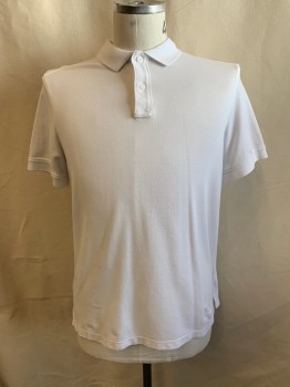 Mens, Polo, NORDSTROM, White, Cotton, Solid, M, Collar Attached, 1/4 Button Front, Short Sleeves