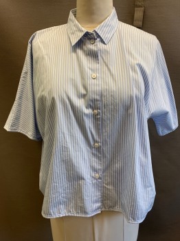 Womens, Blouse, COS, Lt Blue, White, Cotton, Stripes - Vertical , 12, Button Front, Collar Attached, Block Short Sleeves,