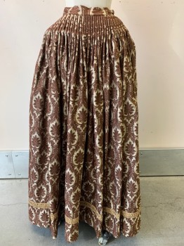 Womens, Historical Fiction Skirt, NO LABEL, Copper Metallic, Gold, White, Synthetic, Floral, 28, Copper Beaded Front Panel, Gold Leaf Beading and Trim, Pleated