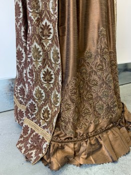 Womens, Historical Fiction Skirt, NO LABEL, Copper Metallic, Gold, White, Synthetic, Floral, 28, Copper Beaded Front Panel, Gold Leaf Beading and Trim, Pleated
