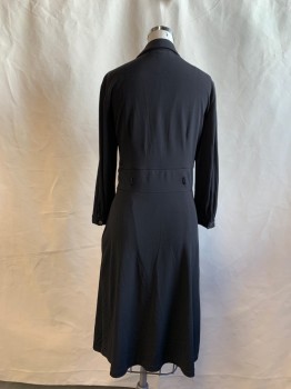 Womens, Dress, Long & 3/4 Sleeve, TAHARI, Black, Polyester, Spandex, Solid, 2, Button Front Top, Stretch, Collar Attached, Long Sleeves, Button Cuff, 2 3/4" Waistband with Small Belt Loops, Side Seam Zip, Hem Below Knee