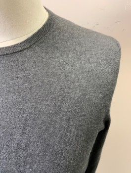 Womens, Pullover, FRADI, Heather Gray, Silk, Cashmere, S, Crew Neck, Ribbed Knit Neck/Waistband/Cuff