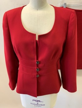 Womens, Suit, Jacket, TAHARI, Red, Polyester, Solid, 2 P, 3 Button CF, Stylized Waist, & CB.