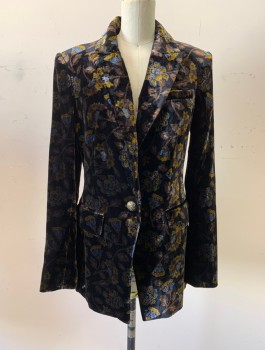 Womens, Blazer, WORTHINGTON, Black, Brown, Navy Blue, Nylon, Rayon, Floral, 2, Peaked Lapel, Single Breasted, 2 Buttons, 3 Pockets