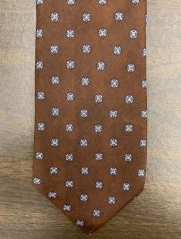 Mens, Tie, BRUSSELL'S, Brown, Gray, Off White, Butter Yellow, Silk, Geometric, OS