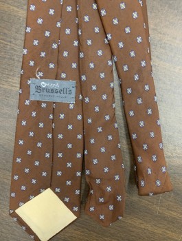 Mens, Tie, BRUSSELL'S, Brown, Gray, Off White, Butter Yellow, Silk, Geometric, OS