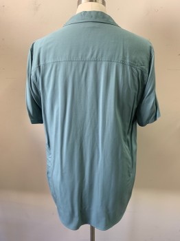 Mens, Casual Shirt, THREADS 4 THOUGHTS, Sage Green, Rayon, Solid, XL, Collar Attached, Button Front, Short Sleeves