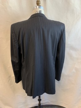 N/L, Charcoal Gray, White, Wool, Stripes - Pin, Single Breasted, 2 Buttons, Notched Lapel, 3 Pockets, 4 Button Cuffs, 2 Back Vents