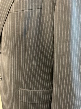 N/L, Charcoal Gray, White, Wool, Stripes - Pin, Single Breasted, 2 Buttons, Notched Lapel, 3 Pockets, 4 Button Cuffs, 2 Back Vents