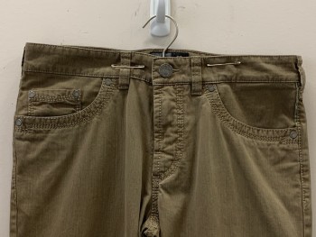 Mens, Casual Pants, GARDEUR, Khaki Brown, Cotton, Solid, 32/30, F.F, Top And Back Pockets, Zip Front, Belt Loops,