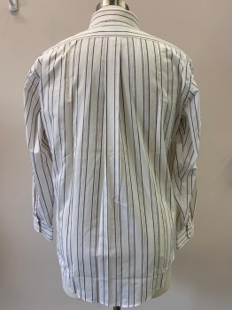 Mens, Casual Shirt, GEOFFREY BEENE, Off White, Black, Red Burgundy, Cotton, Stripes - Vertical , 32, 17, L/S, Button Front, Collar Attached, Chest Pocket