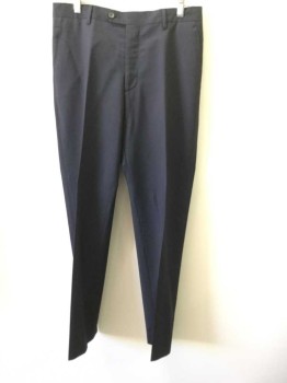 Mens, Suit, Pants, PAUL SMITH, Midnight Blue, Wool, Mohair, Solid, Flat Front, Button Tab, Zip Fly, Belt Loops