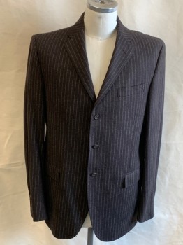 POLO, Dk Brown, Beige, Wool, Stripes - Vertical , Notched Lapel, 3 Bttn Single Breasted, 3 Pckts, Double Back Vent