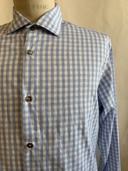 Saks Fifth Ave, Baby Blue, White, Cotton, Gingham, Ll Button Front, Collar Attached,
