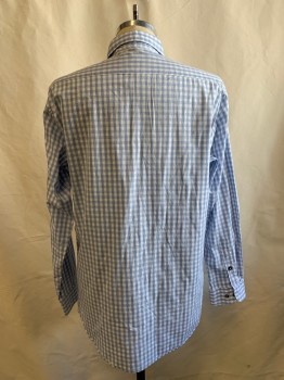 Saks Fifth Ave, Baby Blue, White, Cotton, Gingham, Ll Button Front, Collar Attached,