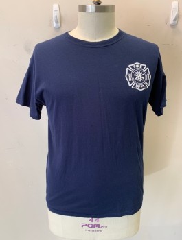 Mens, Fire/Police Shirt, JERZEES, Navy Blue, White, Cotton, Text, 2XL, S/S, "Fire Department"