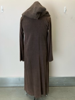 NL, Brown, Solid, Monk Robe,, Long Sleeves, Hooded, Floor Length, Frayed Hem