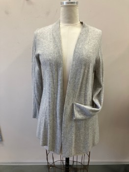 Womens, Sweater, CHARTER CLUB, Lt Gray, Cashmere, Heathered, L, No Closures, Rib Knit Trim At Neck Edge, Flared For Hips