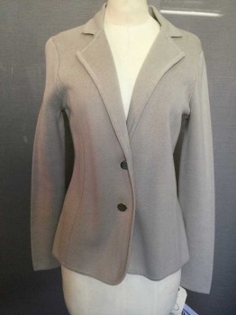 Womens, Blazer, Calvin Klein, Lt Gray, Cotton, Acrylic, Solid, S, Lt Gray Knit, Notched Lapel, 2 Gold Buttons,