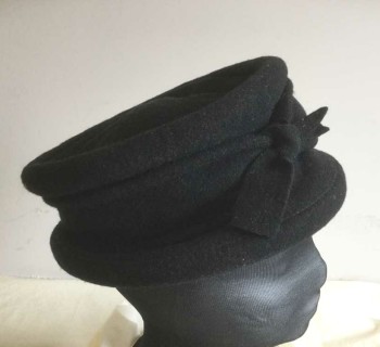 N/L, Black, Wool, Solid, Felt, Small/no Brim, Self Knotted Bow Detail, Made To Order,