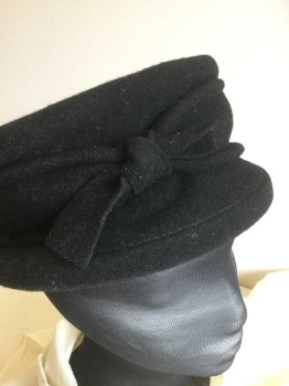 N/L, Black, Wool, Solid, Felt, Small/no Brim, Self Knotted Bow Detail, Made To Order,