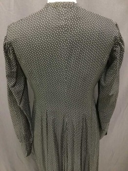 MTO, Black, Ivory White, Cotton, Polka Dots, Made To Order, Black Cotton with White Tiny Polka Dots, Yoke with Gathers Above Bust, Long Sleeves with Wide Cuffs, Small Band Collar, Hook and Thread Loop At Neck, Bodice Lined In Black with 3 Cut Work Lace, Pearl Buttons, Missing Belt,