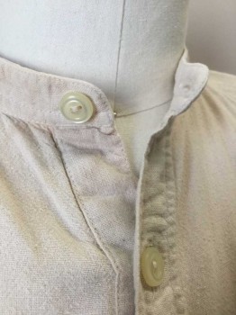SOUTHERN EXPOSURE, Ecru, Cotton, Solid, Long Sleeves, 4 Button Closures at Center Front Neck, Band Collar,  1 Patch Pocket at Chest, Reproduction "Old West" Wear **A Little Dusty/Dirty in a Few Spots