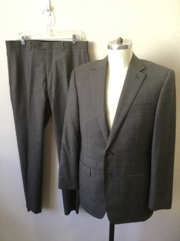 Mens, Suit, Jacket, POLO RALPH LAUREN, Gray, Black, Blue, Wool, Plaid, 40R, Tight Plaid, Appears Gray From Afar, Single Breasted, Collar Attached, Notched Lapel, 3 Pockets, 2 Buttons