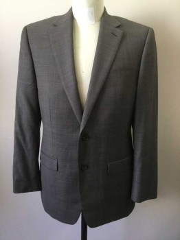 Mens, Suit, Jacket, POLO RALPH LAUREN, Gray, Black, Blue, Wool, Plaid, 40R, Tight Plaid, Appears Gray From Afar, Single Breasted, Collar Attached, Notched Lapel, 3 Pockets, 2 Buttons