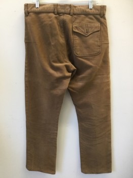 MTO, Lt Brown, Cotton, Solid, Brushed Cotton, Flat Front, Button Fly, 3 Pockets, Belt Loops, Made To Order Old West