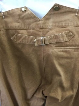 Mens, Historical Fiction Pants, NL, Tan Brown, Cotton, Solid, 34in, 30w, Canvas/Duck, Western Pocket, Brass Suspender Buttons, Adjustable Back,