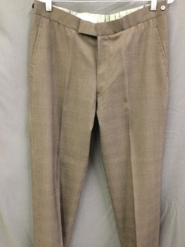 Mens, Suit, Pants, JOHN PEARSE, Brown, Dk Brown, Cranberry Red, Wool, Plaid, 30, 34, Flat Front, 2 Pockets, Button Tab, Zip Front, Adjustable Button Tab Waistband,