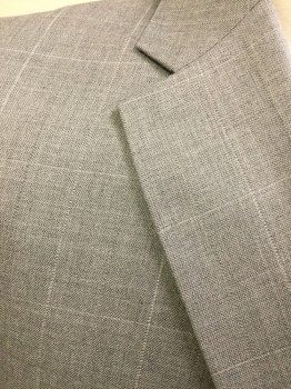 JONES NY, Heather Gray, Lt Gray, Wool, Plaid-  Windowpane, Jacket, Heather Gray with Light Gray Window Pane, Silver Lining, Fc037796Notched Lapel, Single Breasted, 2 Button Front, 3 Pockets, 1 Split Back Center Hem, Long Sleeves, with Matching Pants