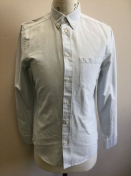 H&M, Lt Blue, Cotton, Oxford Weave, Solid, Long Sleeve Button Front, Collar Attached, Button Down Collar, 1 Patch Pocket