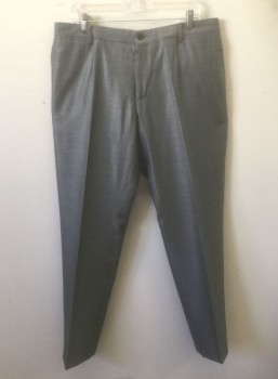Mens, Suit, Pants, DOLCE & GABBANA, Gray, Wool, Silk, Solid, Ins:34, W:36, Flat Front, Small Darts at Waist, Zip Fly, 6 Pockets Including 2 Watch Pockets in Front, High End