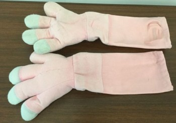 Unisex, Gloves, FACEMAKERS, Pink, White, Polyester, O/S, VULTURE:  Gloves, Padded Felt, White Tips, Polyester/Elastic Long Cuff