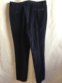 NAUTICA, Navy Blue, Cotton, Solid, 1.5" Waistband with Belt Hoops, Corduroy Flat Front, Zip Front, 4 Pockets