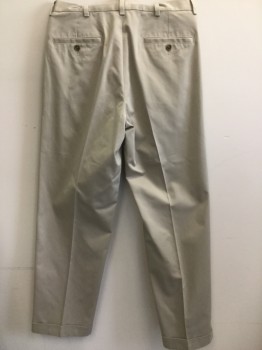 BROOKS BROTHERS, Khaki Brown, Cotton, Solid, Chinos, Pleated Front, Cuffed Pant