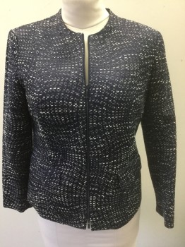 Womens, Blazer, LAFAYETTE 148, Midnight Blue, White, Cotton, Polyester, Speckled, 8, Midnight with White Specks, Zip Front, Long Sleeves, Round Neck, 2 Flap Pockets,  Solid Midnight Lining