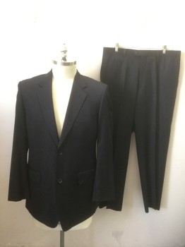 ROSSETTI, Black, Wool, Solid, Single Breasted, Notched Lapel, 2 Buttons, 3 Pockets, Solid Black Lining