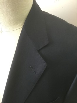 ROSSETTI, Black, Wool, Solid, Single Breasted, Notched Lapel, 2 Buttons, 3 Pockets, Solid Black Lining
