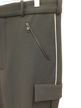 MTO, Black, Gray, Polyester, Solid, ( 3 of Them:  34/28, 36/30, 36/31)  Black, 1-1/2" Waistband, Zip Front,  3 Pockets with Black Zippers & 1 with Flap, 1 Gray Pipping Side Stripe, Black Plastic Piece @ Knee, Black Satin Stirrup Hem