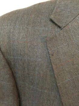 PRONTO UOMO, Navy Blue, Lt Blue, Wine Red, Wool, Grid , Herringbone, 2 Button, Single Breasted, 3 Pockets, 2 Slits at Back
